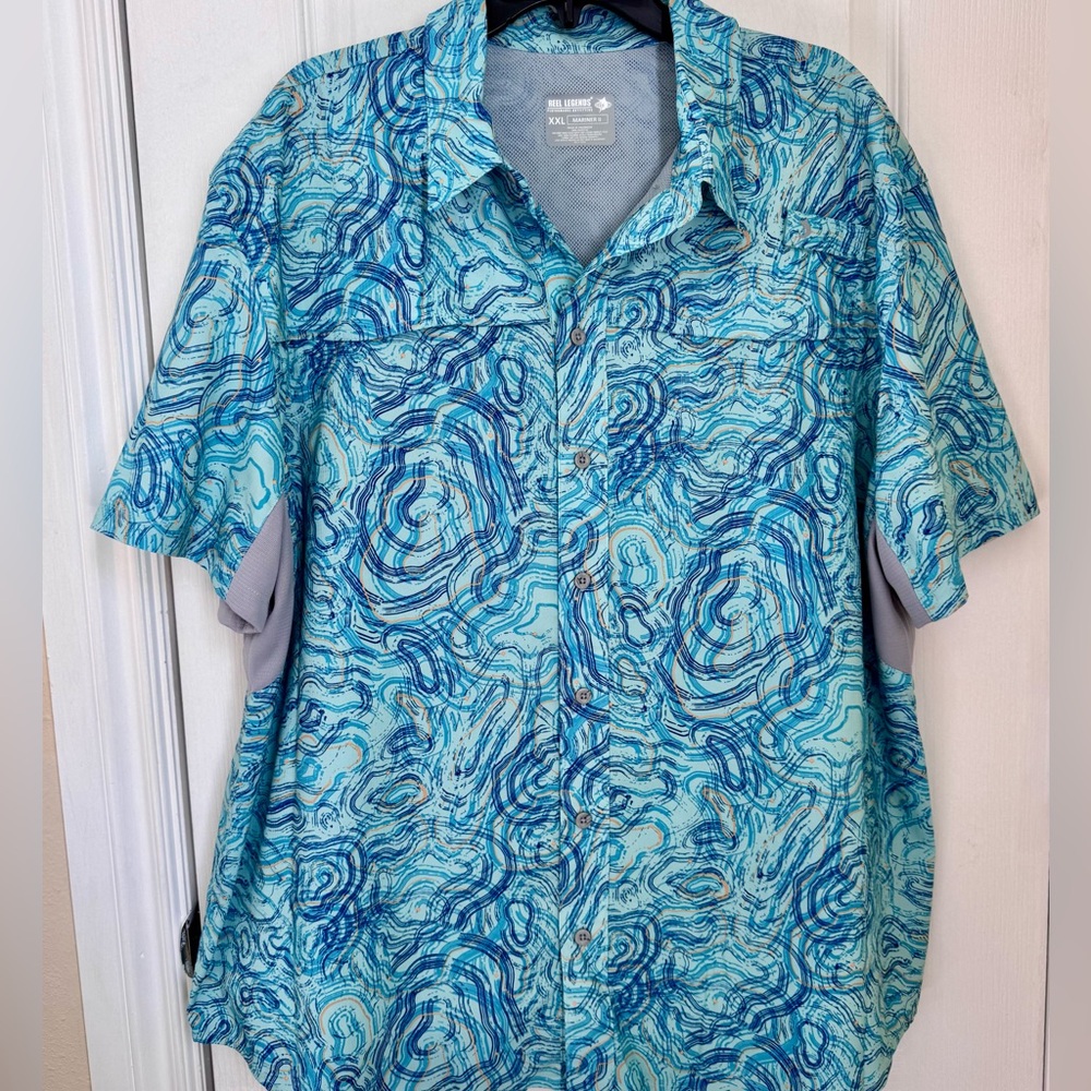MENS FISHING SHIRT. SIZE XXL. REEL LEGENDS SHORT SLEEVE, QUICK DRY, BUTTON FRONT